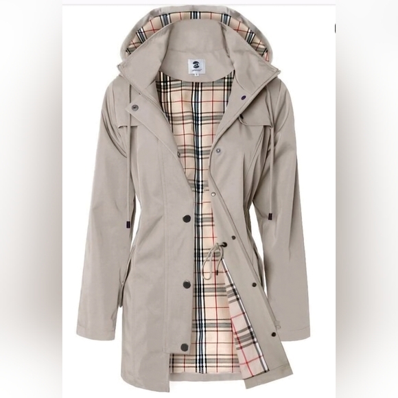 Saphirose Jackets & Blazers - Waterproof Women's Beige Hooded Jacket - Raincoat Outdoor Windbreaker